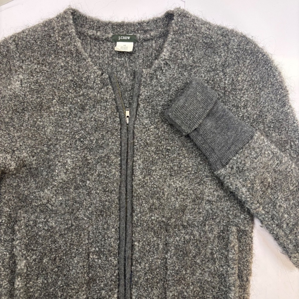 J.Crew Womens Gray Wool Alpaca Blend Boucle Full Zip Cardigan Sweater‎ XS 30904